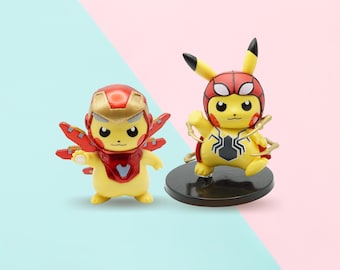 Marvel Action Figures | Pikachu Cosplay Iron Man or Spider Man Figure | Marvel Character Collection Birthday Gifts 4" PVC | Father's day