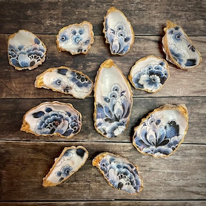 Set van 3 oesterschelpen Delfts Blauwe decoratie, met gouden rand. afbeelding 10