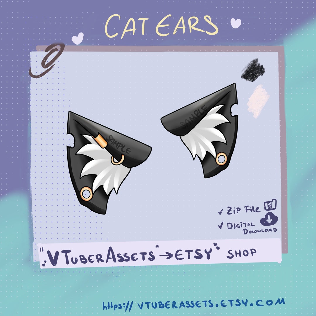 Cat Ear Ears Piercing for Vtuber Stream Twitch Youtube Pngtuber Vtuber