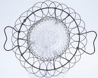 Vintage Wire Basket With Pressed Glass Insert