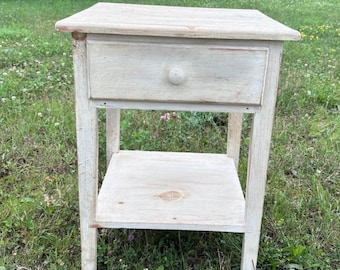 Vintage Whitewashed Side Table, Small Rustic Nightstand