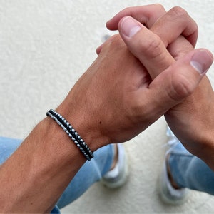 Father&#39;s Day Gift Idea | Surf Waterproof Bracelet for Men | Black and Silver Handmade Macrame Bracelet for Men