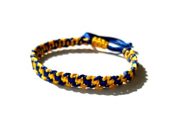 Blue and Yellow Braided Bracelet, Ukraine Colors, Adjustable Cord