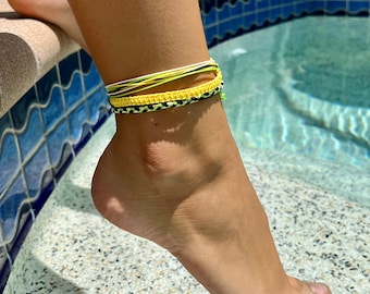 Handmade Woven Anklet Set, Boho Surf Style
