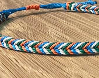 Braid beach waterproof anklet in multicolor, blue orange white green waxed cord anklet, surfer gift idea, gift for beach lower