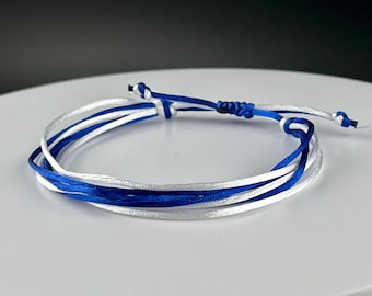 Thin cord blue and white bracelet, Israel solidarity bracelet, Israel flag colors bracelet, royal blue and white bangle, Stand with Israel