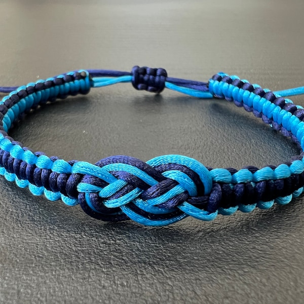 Navy & Sky Blue Carrick Bend Men Bracelet, Handmade Nautical Bracelet, Gift for Sailors, Infinity Knot Waterproof Bracelet