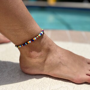 Mixed Beads Anklet, Seed Bead Multi Colour Anklet, Opaque Multi Beads Dainty Anklet, Cute Beach Anklet