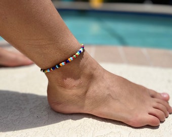 Mixed Beads Anklet, Seed Bead Multi Colour Anklet, Opaque Multi Beads Dainty Anklet, Cute Beach Anklet