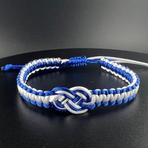Israel flag color bracelet, Israel solidarity bracelet, thin cord bracelet with celtic knot, royal blue and white bangle, Stand with Israel