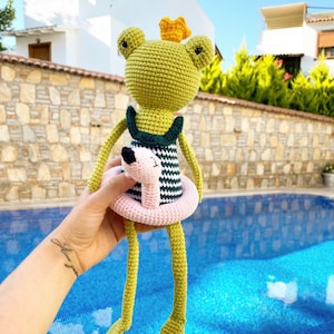 The Frog Prince Doll, Handmade Toy, Cuddle Doll, Crochet Frog Prince, Amigurumi Plush, Crochet Animal, Montessori, Soft Toy, Gift for Kids