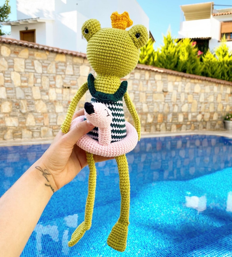 The Frog Prince Doll, Handmade Toy, Cuddle Doll, Crochet Frog Prince, Amigurumi Plush, Crochet Animal, Montessori, Soft Toy, Gift for Kids image 1