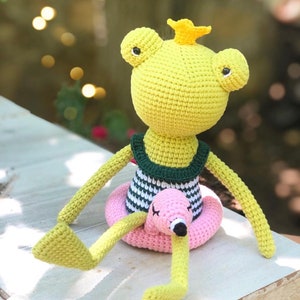 The Frog Prince Doll, Handmade Toy, Cuddle Doll, Crochet Frog Prince, Amigurumi Plush, Crochet Animal, Montessori, Soft Toy, Gift for Kids AllSetExpressShiping