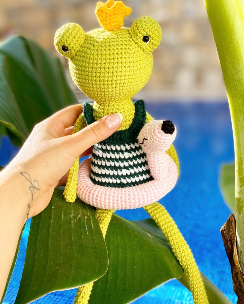 The Frog Prince Doll, Handmade Toy, Cuddle Doll, Crochet Frog Prince, Amigurumi Plush, Crochet Animal, Montessori, Soft Toy, Gift for Kids image 5