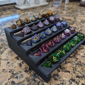 5-Tier Black Dice Display Stand: RPG Tabletop Game Organizer