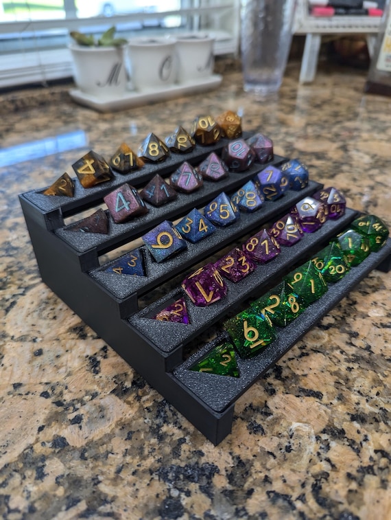 RPG Dice Display Stand | 5 Tier Tabletop Dice Holder (Black/White)