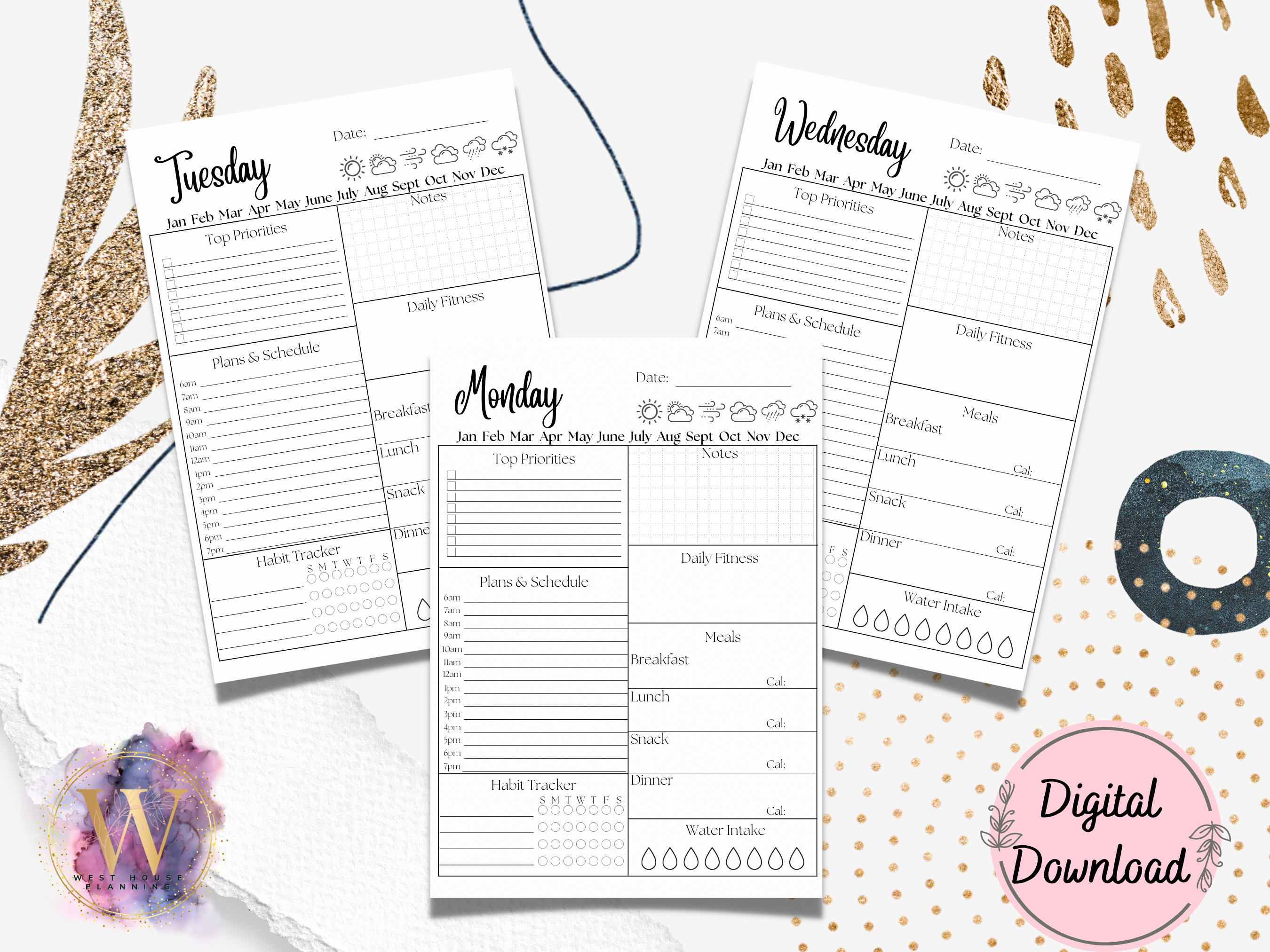 7 Day Daily Planning Printable, Daily Planner Printable, Weekly ...
