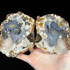 Ruw verrijkingsagaatknobbelpaar met natuurlijke druzy – ongepolijste chalcedoon met patroon uit Turkije
