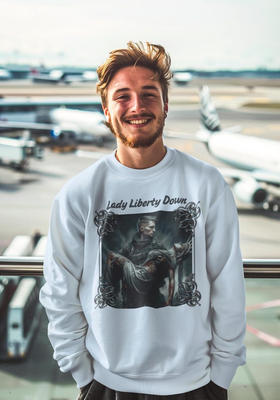 LADY LIBERTY DOWN Heavy Weight Patriotic Military Sweatshirt (S