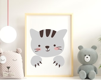 Cat Portrait Wall Art Nursery Print Animal Printable PDF Instant Download Animal Kids Room Decor Gender Neutral