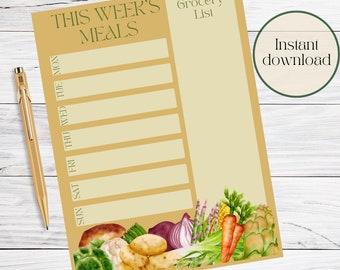Weekly Meal Planner, Printable Meal Planner, Farmcore Grocery list, Printable Weekly Planner, printable planner, weekly schedule, Neutral