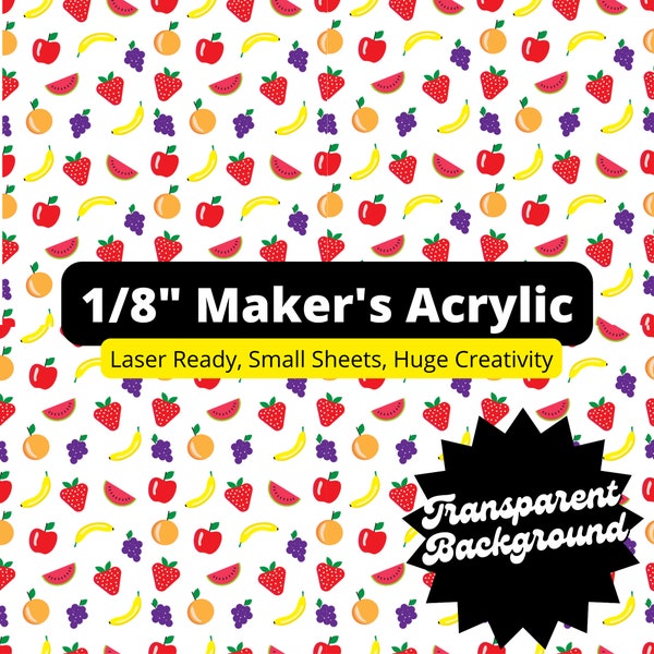 1/8" Pattern Print Maker's Acrylic Translucent Background Bright Fruits Vibrant Colorful Small Sheets for Crafters, Jewelry Makers