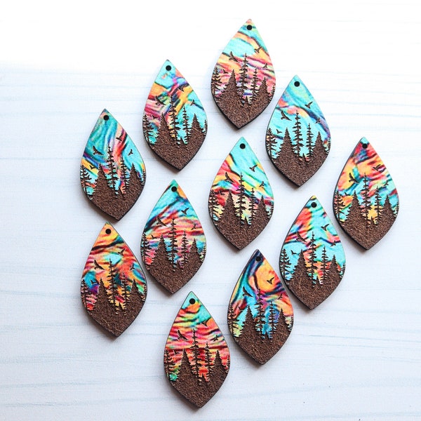 DIY Wood Earring Blanks, Painted Southern Skies, Jewelry Making, Wholesale Bulk Craft Supplies