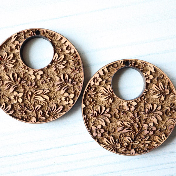 DIY Wooden Floral Engrave Earring Blanks Pendant, Bulk Wholesale Jewelry Making Craft Supplies
