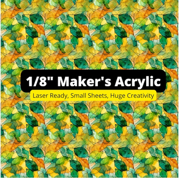 Pattern Print Acrylic Sheets Stained Glass Green Leaves High-Quality Laser-Ready Craft Supply Small Square Sheets Crafters' Delight