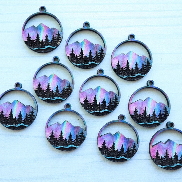 DIY Jewelry Making Wood Engraved Mountain Forest Earring Blanks Pendant Charms Wholesale Bulk Craft Supplies