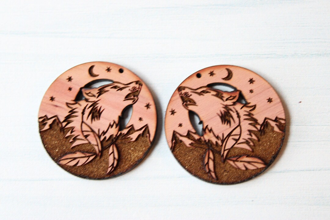 DIY Blanks Jewelry Making Engraved Wood Howling Wolf Craft Supplies