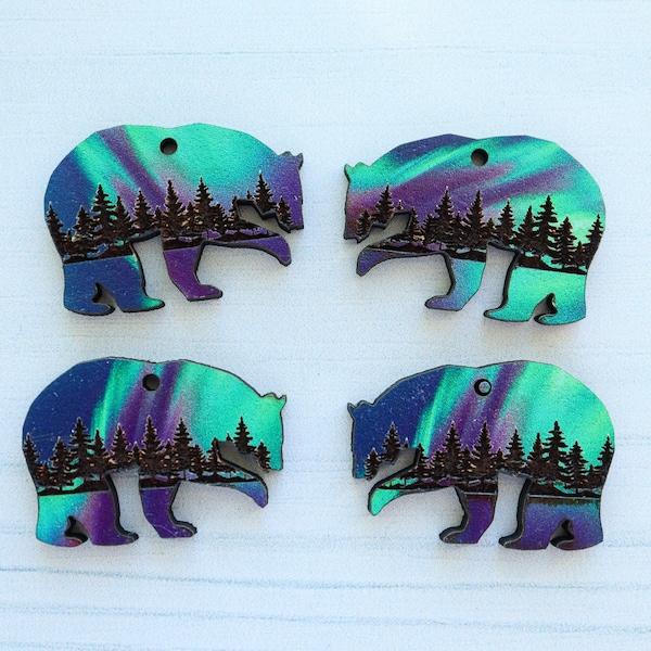 DIY Jewelry Making Blanks Middle Forest Engraved Wood Bears Northern Lights Wholesale Bulk Earrings Handmade Minimalist