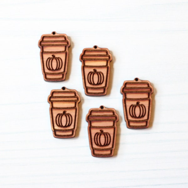 DIY Wood Engraved Pumpkin Coffee Latte Charm Pendant Jewelry Making Earrings Handmade Minimalist Craft Supplies Wholesale Bulk