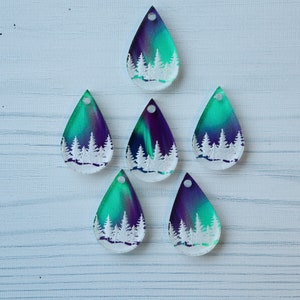 DIY Aurora Borealis Reversible Tear Drop Engraved Forest Bulk Earring Blanks, Wholesale Jewlery, Craft Supplies, Northern Lights