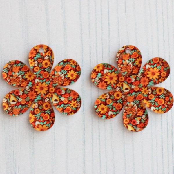 DIY Retro Hippie Floral Acrylic Flower Shaped Earring Blanks Pendants Charms Wholesale Bulk Craft Supplies