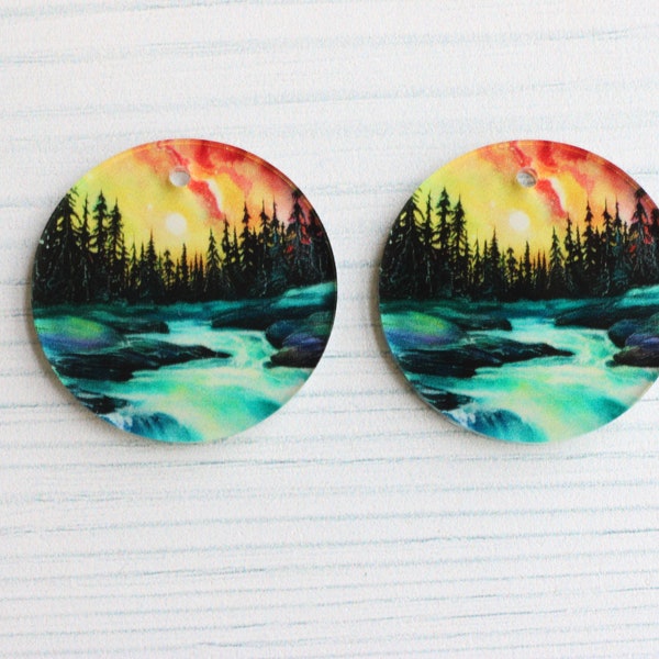 DIY Acrylic River Sunset Forest Charms Earring Blanks Pendant Rounds Jewelry Making Wholesale Bulk Craft Supplies Handmade