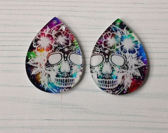 DIY Floral Skull Tear Drop Jewelry Making Pendant Earrings Handmade Galaxy Skies Wholesale Bulk Craft Supplies