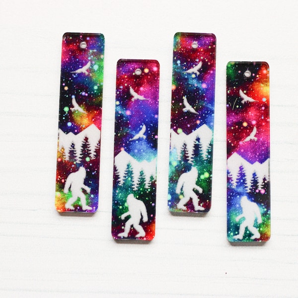 DIY Bigfoot Forest Mountain Engraved Galaxy Bar Charms Jewelry Making Earrings Pendant Wholesale Bulk Craft Supplies