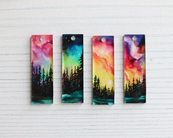 DIY Acrylic Bars Northern Lights Skies Forest Pattern Print Jewelry Making Earring Blanks Pendant Charms  Wholesale Bulk Craft Supplies