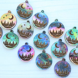 DIY Aurora Watercolor Moons and Stars Celestial Wood Earrings Charms Pendants, Bulk Jewelry Making Craft Supplies