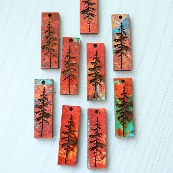 DIY Wood Pine Tree Engraved Bulk Earring Pendant Blanks, Copper Pattern, Wholesale Jewelry Making, Craft Supplies