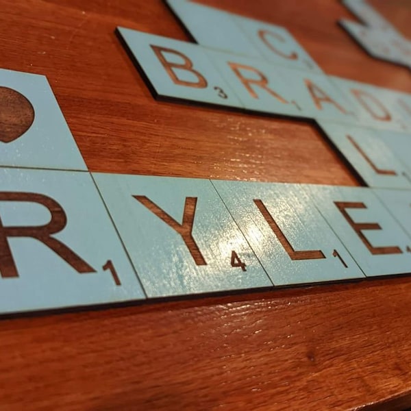 3x3 and 4x4 , Scrabble letters, Scrabble Letter Wall Art, Wall Decor Wood, Family Name Tiles, Name Tiles, Family Wall Art, Scrabble Tiles