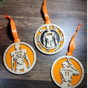 Custom Sports Ornaments, Christmas, Football, Baseball, Personalized, Memorabilia, Keepsake, Jersey, Championship, Gift, Athlete