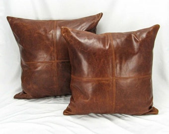 Genuine Lambskin Leather Pillow Cover - Sofa Cushion Case - Decorative Throw Covers for Living Room & Bedroom - Antique Brown  Bestseller