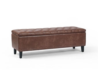 Tufted Leather Storage Bench