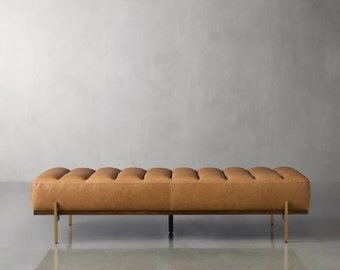 Bench with Full Grain Leather Upholstered Cushion