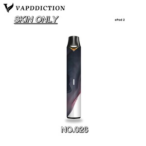 Puede incluir: Una funda para ePod 2 con un dise&ntilde;o abstracto oscuro. La funda tiene una base blanca con un patr&oacute;n gris oscuro y rojo. El texto "VAPPDDICTION" y "SKIN ONLY" est&aacute;n en la parte superior. El n&uacute;mero "NO.026" est&aacute; en la parte inferior.