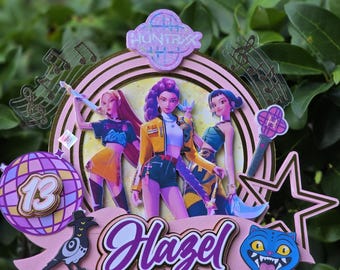 K-pop demon hunters cake topper, k-pop, demon hunter, golden, k-pop birthday party, Huntrix birthday, Huntrix birthday party