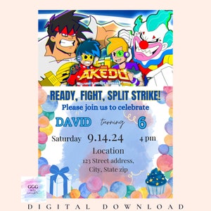 Akedo warriors digital birthday invitation