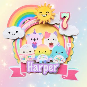 Happy birthday cake topper, squishmallow cake topper, squishmallow birthday decor, squishmallow birthday party